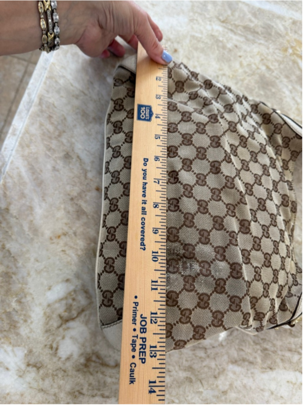Gucci Shoulder Bag Beige Brown, rubs, wear, discoloration. - Picture 10 of 15